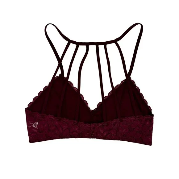 Black Cherry Lace Strappy Cage Back Bralette | Mob Wife Coquette Balletcore Goth - Picture 5 of 14